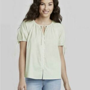 Universal Thread Mint Green Short Puff Sleeve Cotton Blouse